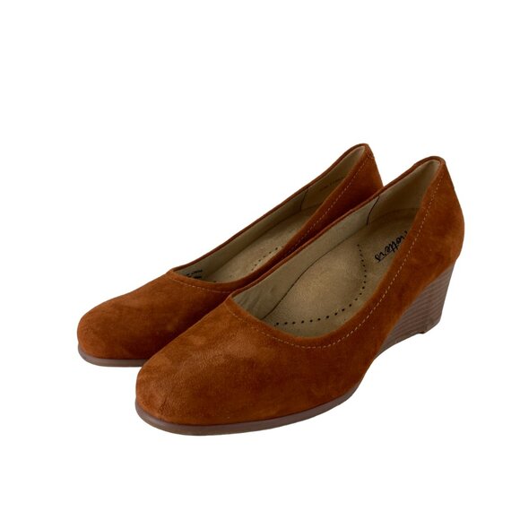 Trotters Womens Sz 8.5 Winnie Burnt Orange Suede Wedge Pumps Slip On - Picture 1 of 9